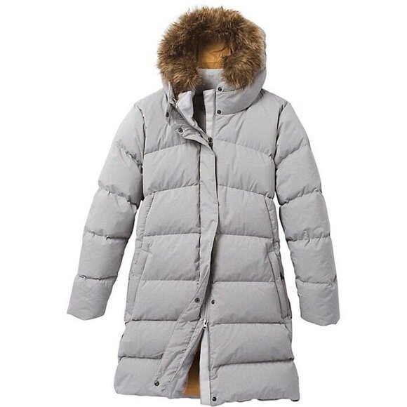 Women’s Prana Kromata Silver Spray Heather Long Down Jacket Size: M | Brand New - Picture 1 of 4